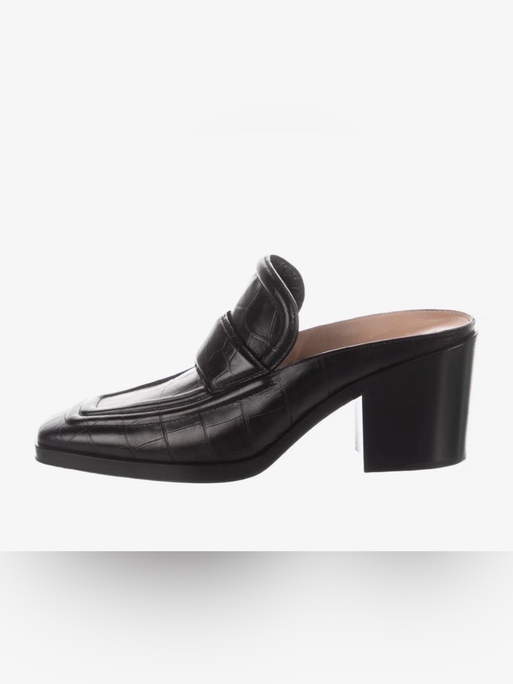 Bottega Veneta Black Croc-Embossed Leather Heel Mule size 37 US 7